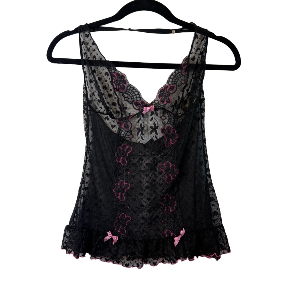 Cute René Rofé Lingerie M/L Babydoll Y2K Sheer Lace Neckholder Top Coquette